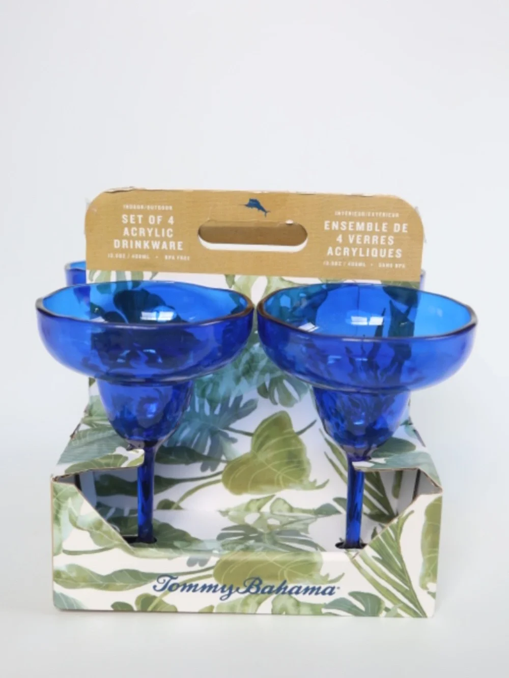 NEW Tommy Bahama Set of 4 Acrylic 13.5oz Margarita Drinkware in Royal Blue